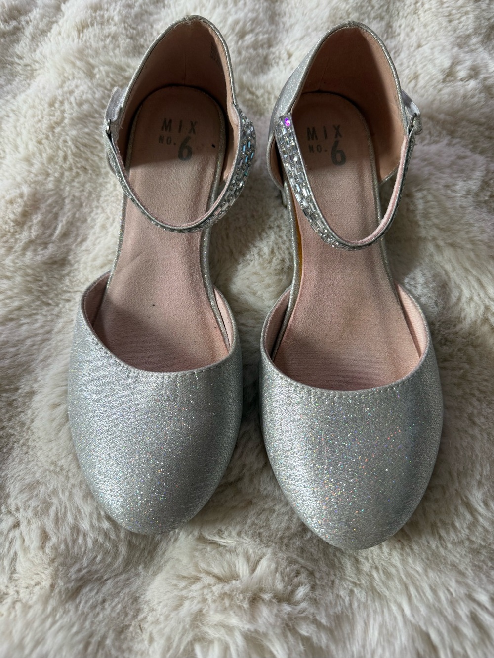 Mix No. 6 Girls' Silver Glitter Ankle-Strap Dress Shoes